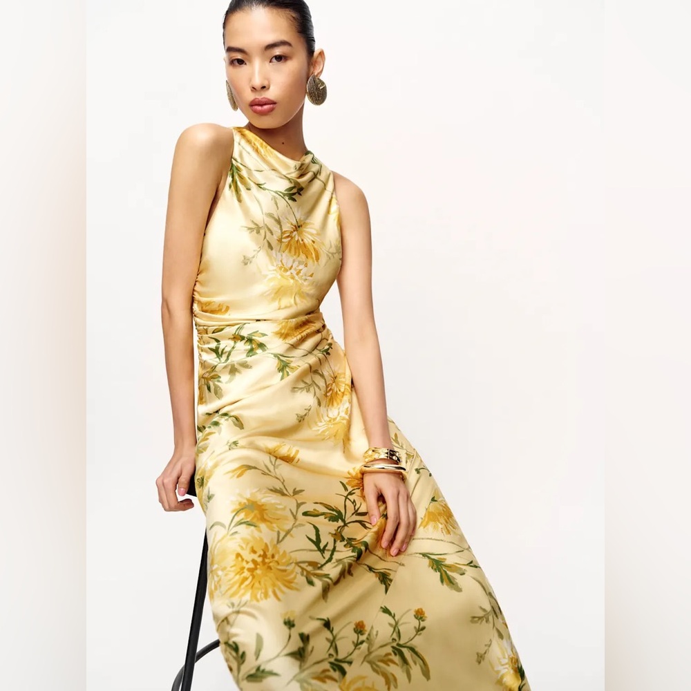 NEW Reformation Anaiis Long Backless Silk Dress Honeyglow Yellow Floral | US 0 - Picture 4 of 15